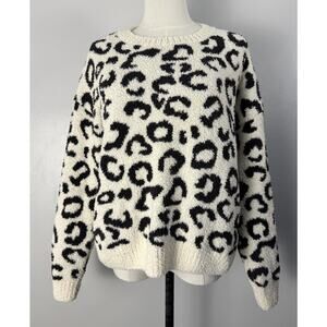 Altar’d State Leopard Print Sweater fuzzy Casual Glam Rock oversized Size Small
